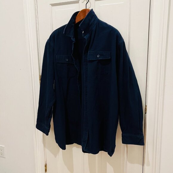 LL Bean Shirt Men 2XL Navy Heavy Chamois Work Overcoat Vintage XXL - Picture 11 of 16